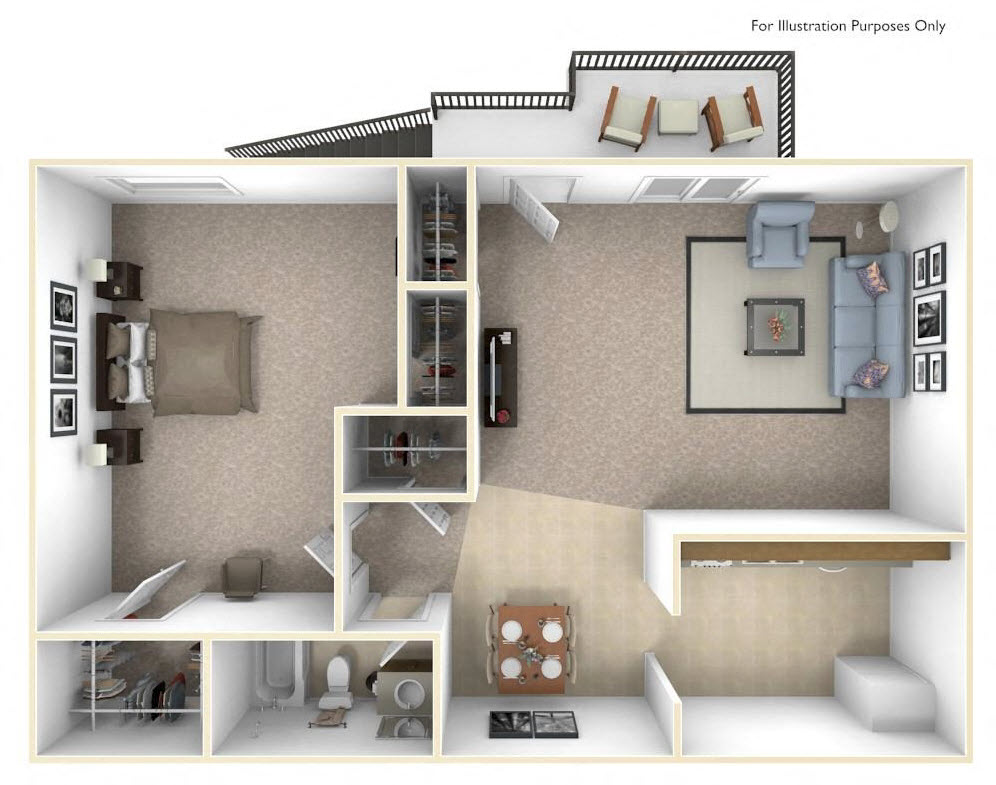 Floor plan for 1 bed, 1 bath, 680 sqft